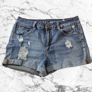 miami Distressed Rolled-Hem Denim Shorts - Blue